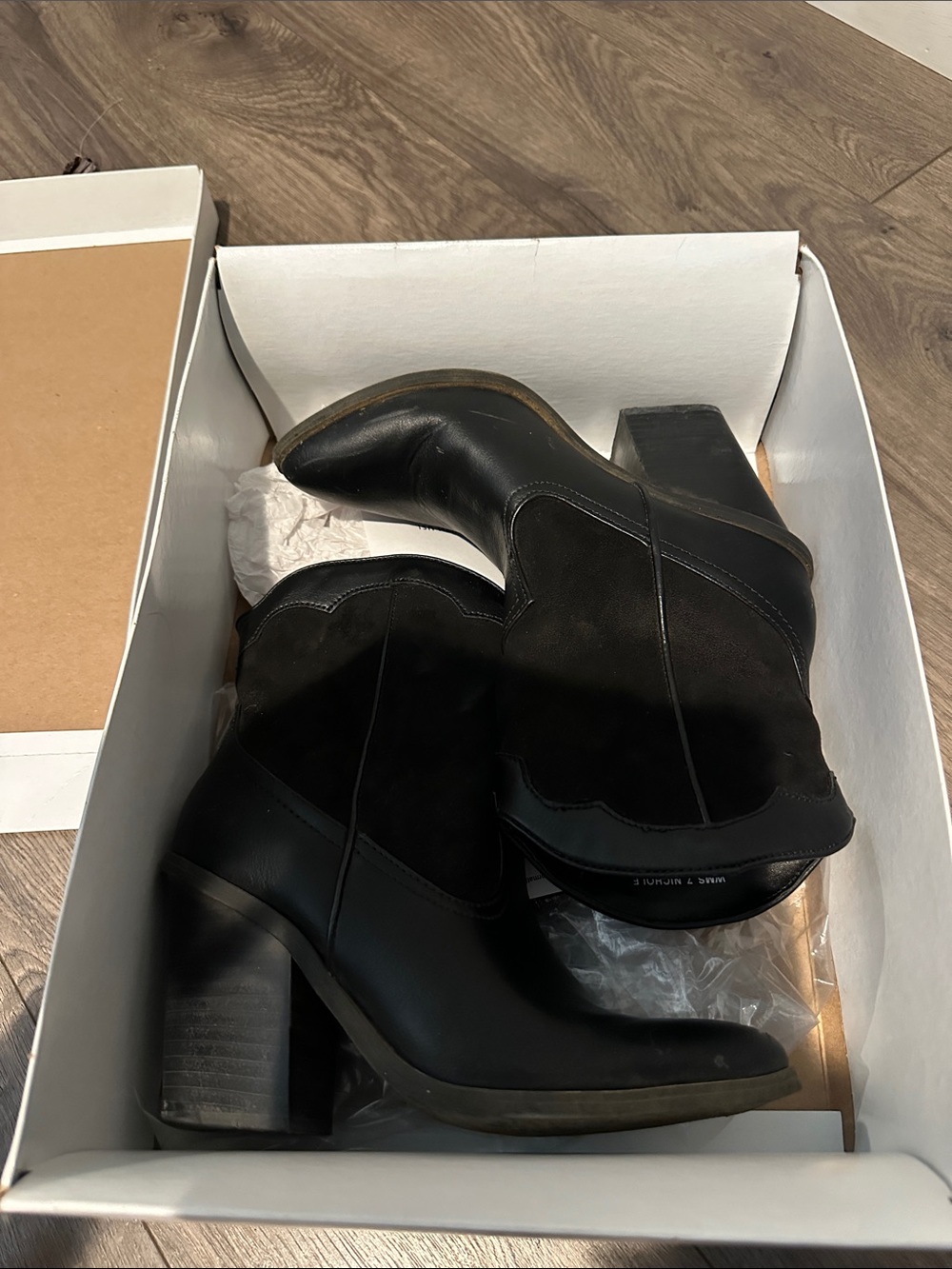 DV by Dolce Vita Black Leather & Suede Western Block Heel Boots